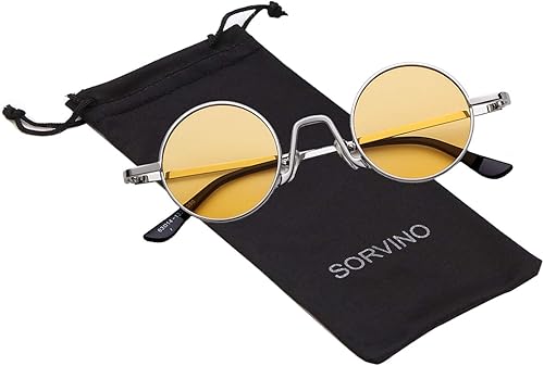 Miniatura 9 de SORVINO Gafas de sol redondas pequeñas retro para hombres y mujeres, marco de metal estilo vintage