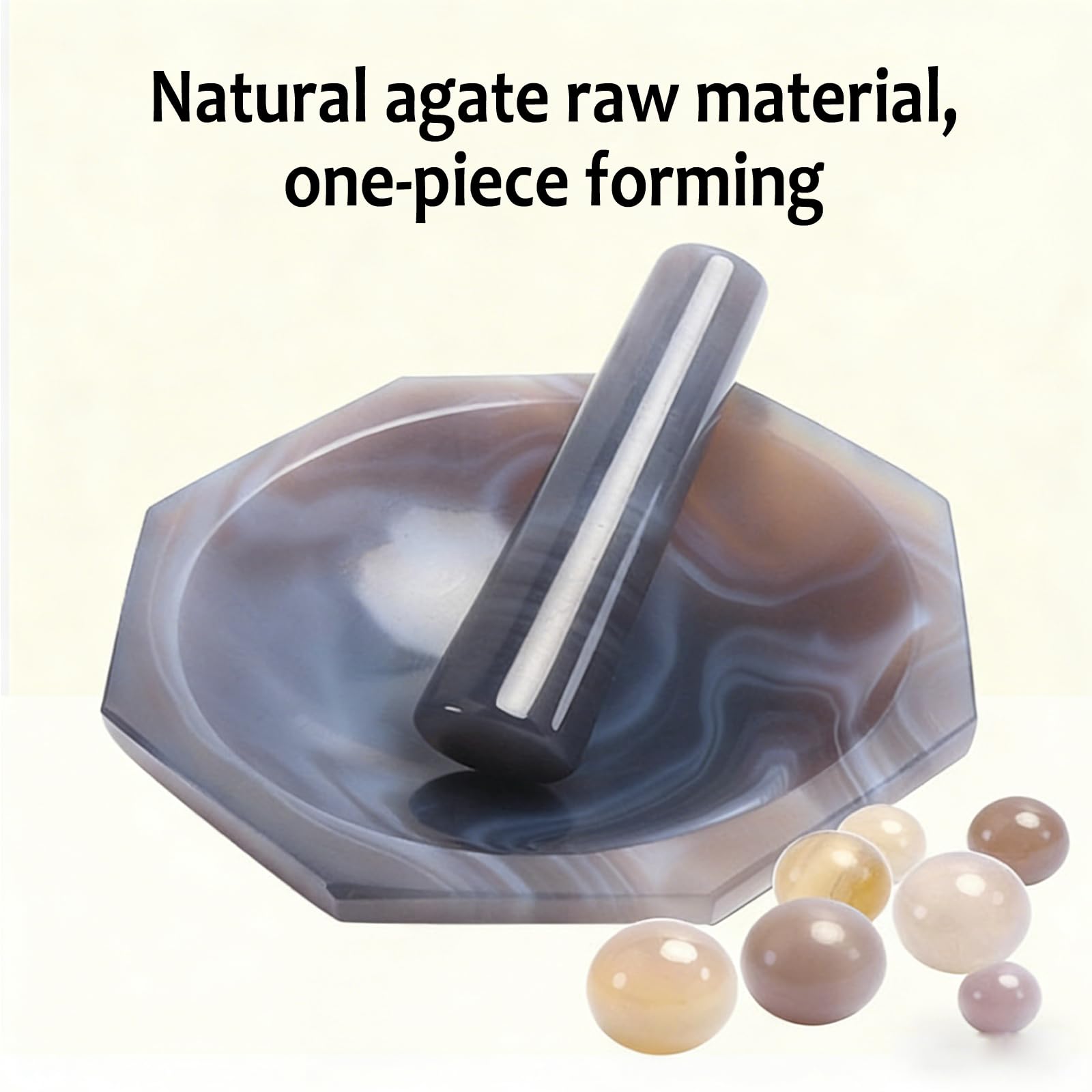 Set De Mortero De Ágata Y Plagas, Molienda De Ágata Natural, Diámetro Interior 90-120mm Opcional, Resistente a La Corrosión Y Al Desgaste, para Molienda De Laboratorio, Nueces