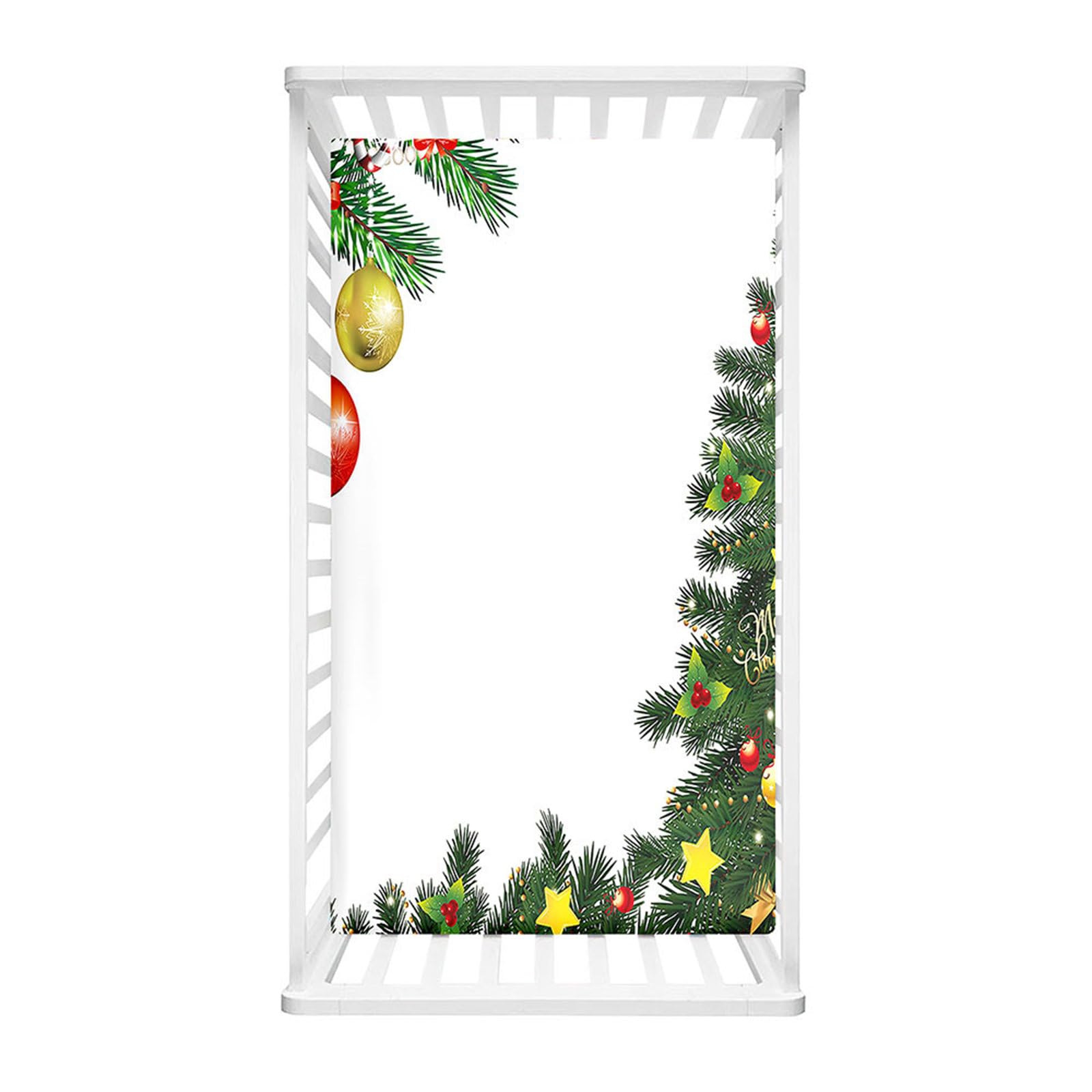 Morbuy Next to Me Crib Sheets, Christmas Prints Print Cot Bed Sheets, 3D Soft Breathable Microfiber Moses Basket Sheets, Cot Sheets for Boy Girl, Easy Durable Care Crib Sheets (White,75x30cm)
