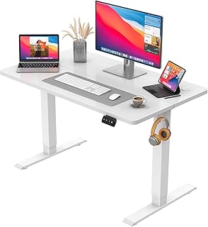 JUMMICO Adjustable Height Standing Desk Electric Office Desk Adjustable with Memory Function, 100 x 60 cm White