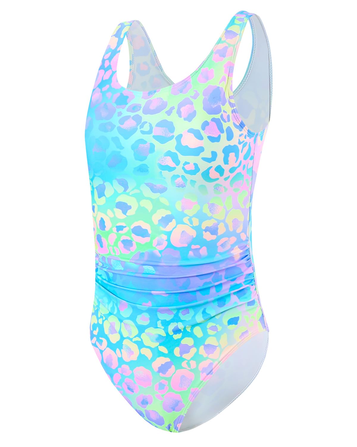 JiAmy Maillot de Bain 1 Pièce pour Pré-Adolescentes Dégradé Léopard Rembourré et Plissé pour Filles de 8 à 13 Ans - Idéal pour Piscine, Plage et Été