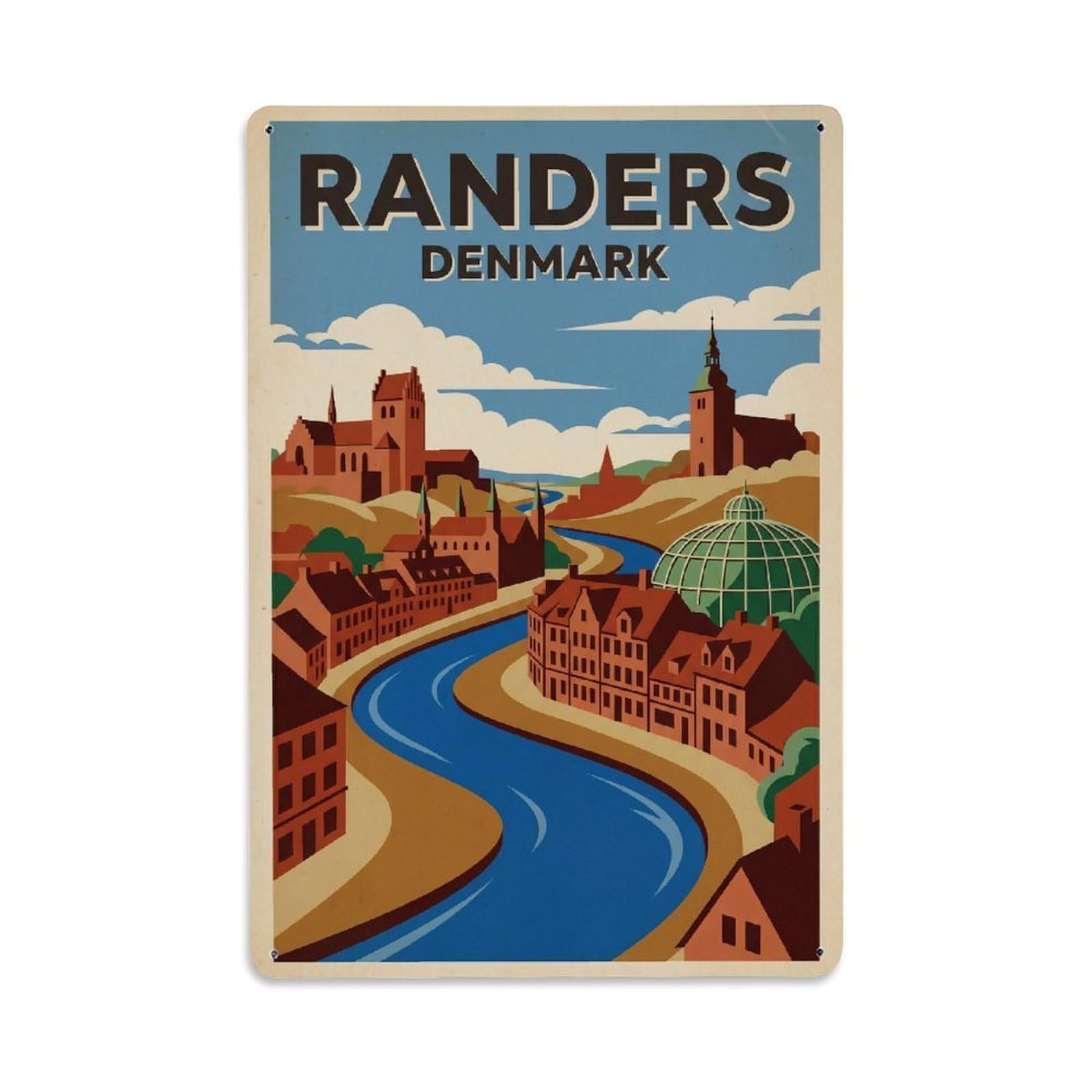 Metal Tin Sign Vintage Travel Denmark Randers