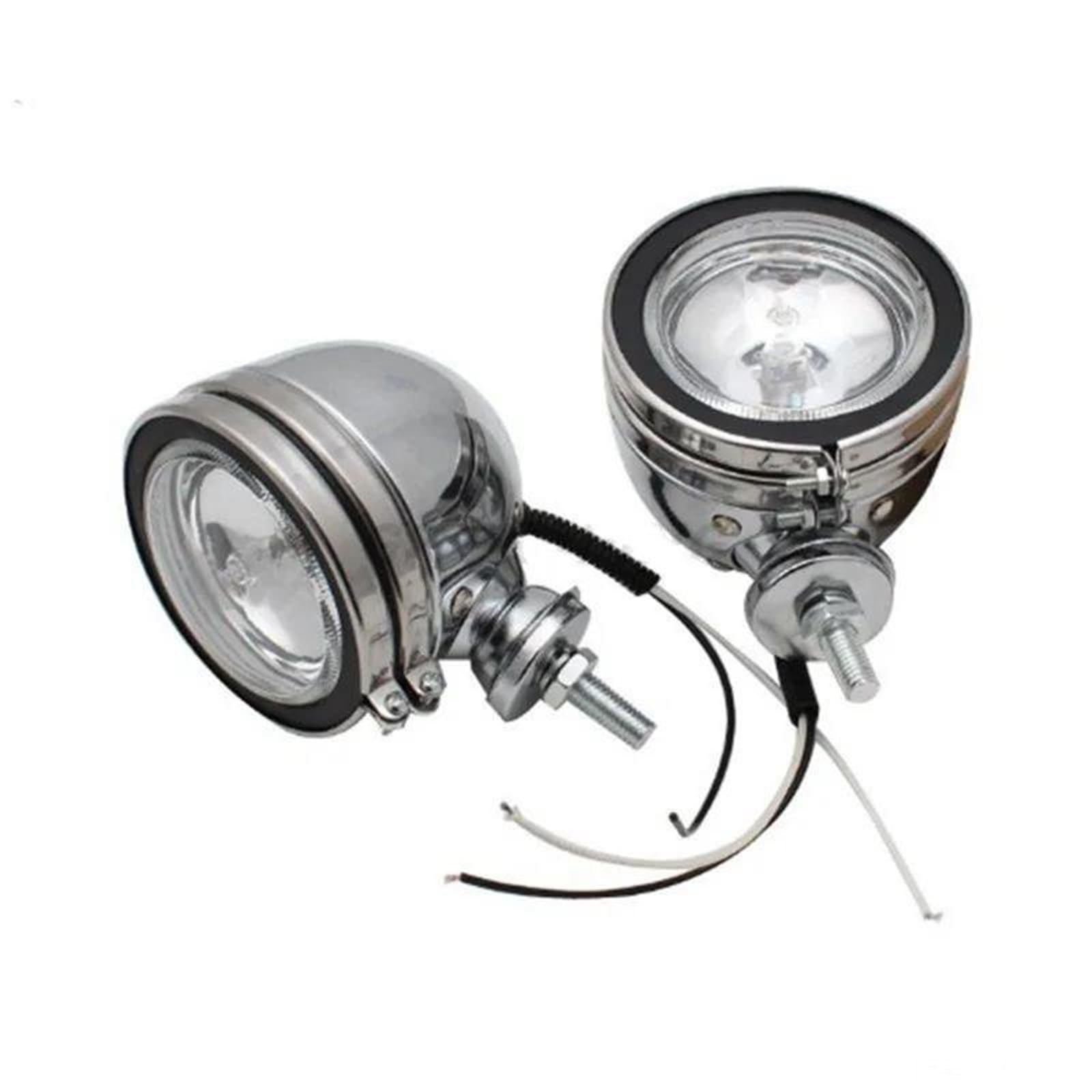 Faros Auxiliares Moto Faro Delantero Cromado Metal para Motocicleta Vintage Luz Antiniebla Izquierda Y Derecha Accesorio Equipo Motocicleta Ronda LED Faro Delantero