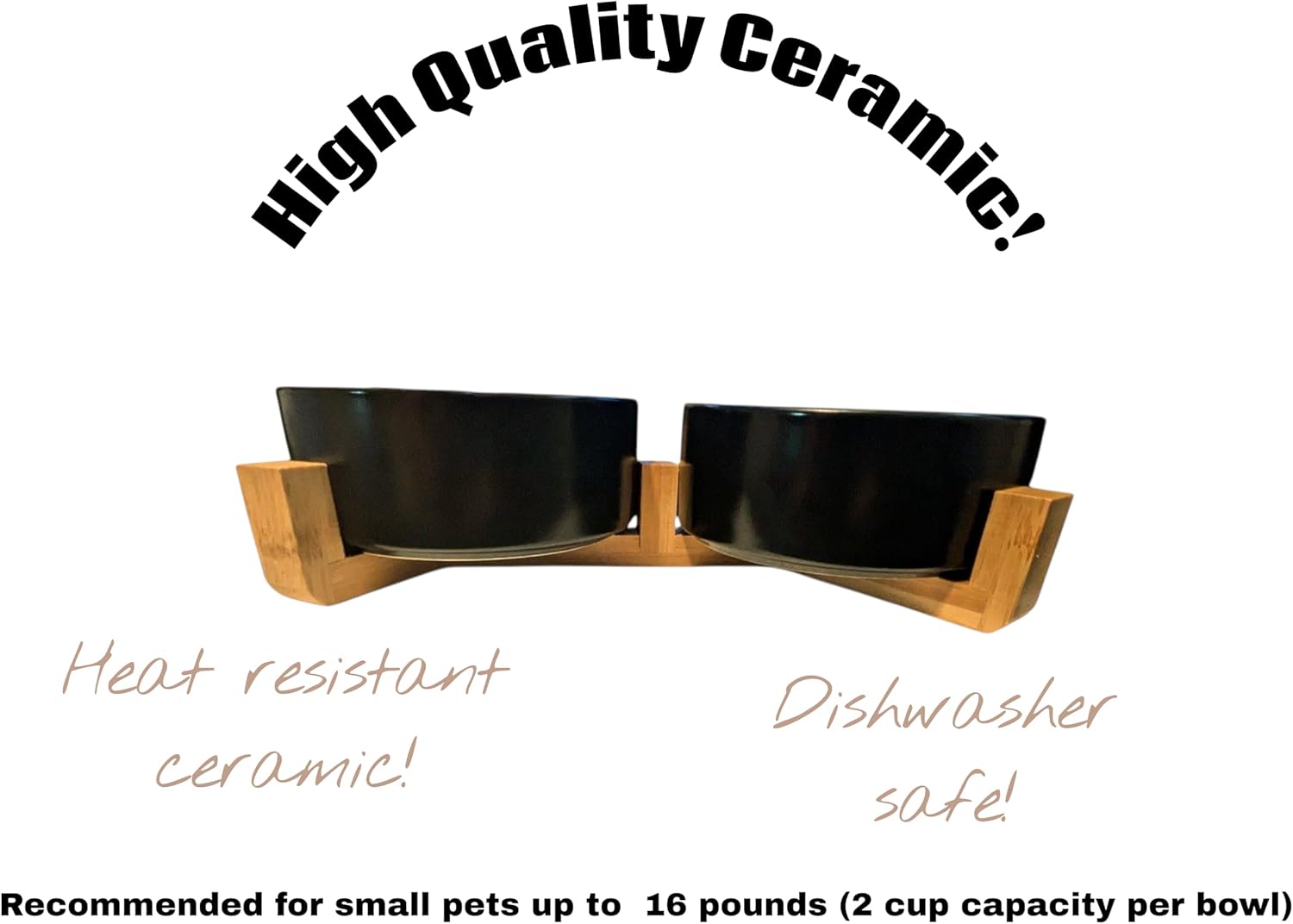 Ceramic Pet Bowls with Elevated Stand, Raised Feeding Station (Pink Set (Small pet up to 2 Cup Capacity per Bowl))
