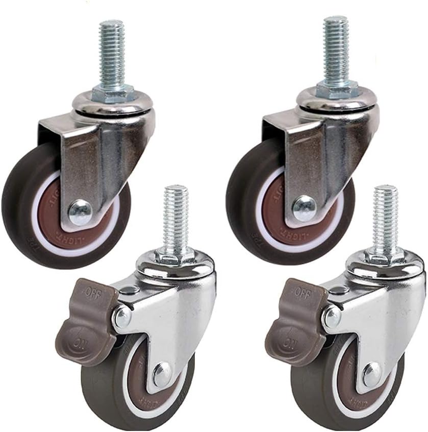 ZJCQA Plate Casters 4 x Thread Stem M8 Rubber Casters, with Brakes Double ball bearing Universal Silent Castor Wheels, 15inch 2inch, for Furniture Office chair Scaffolding