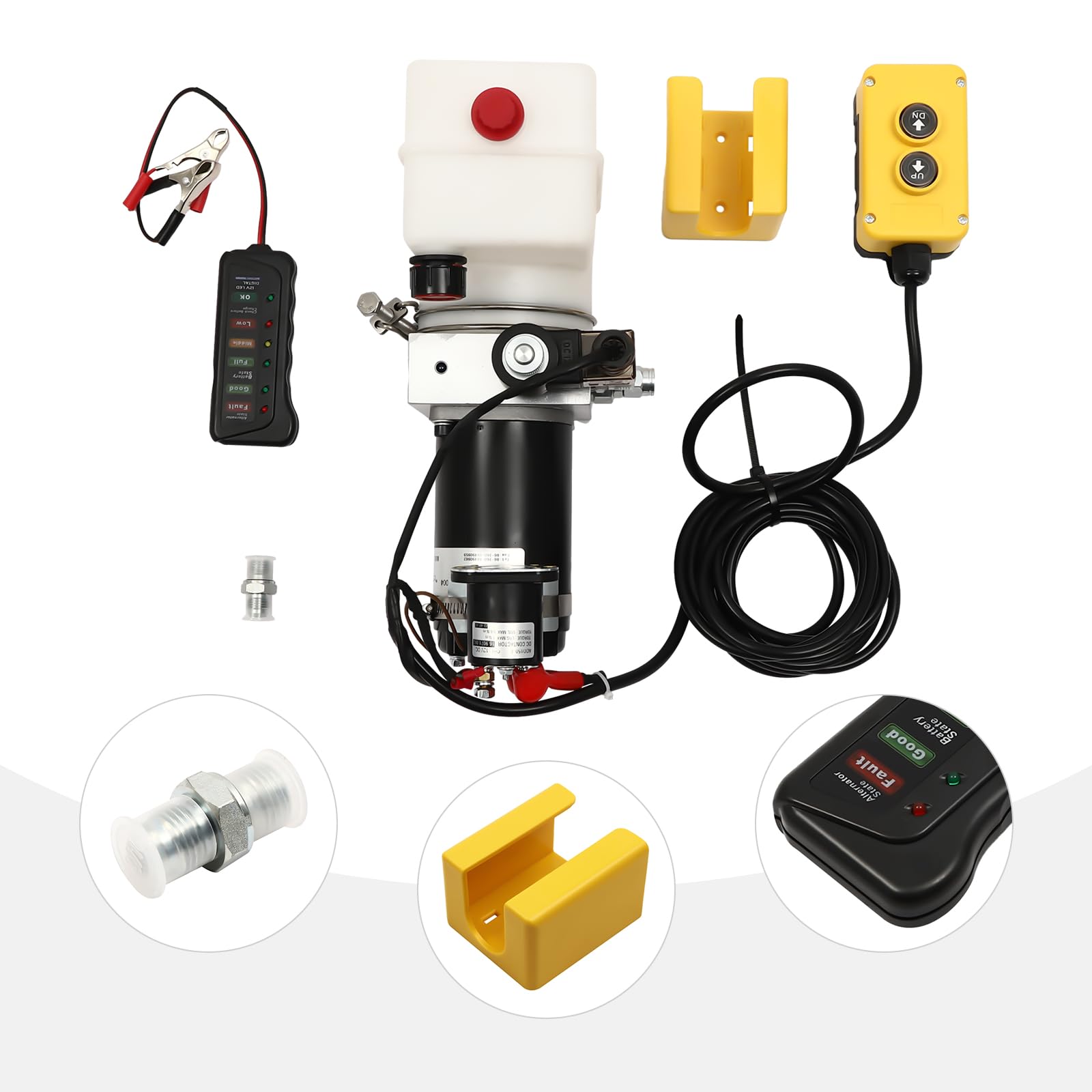Elektrische Hydraulikpumpe 12V, 800W Motor, 1,5L Tank, Fernbedienung 4,5m, Einzelwirkendes Hydraulikaggregat für Kipper, Hebebühnen, Anhänger & hydraulische Systeme