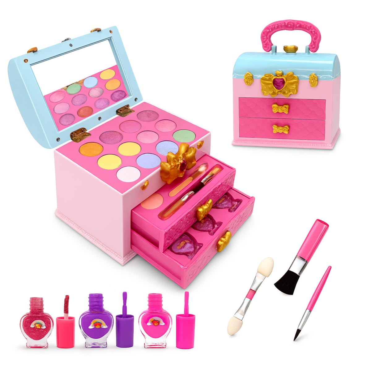 Toyana Kids Makeup Sets for Girls, Non Toxic Realistic Washable Make Up Kit, Safe Pretend Play Beauty Box, Dress Up Role Play Toy with Portable Makeup Gift Playset for Children 3+ Years