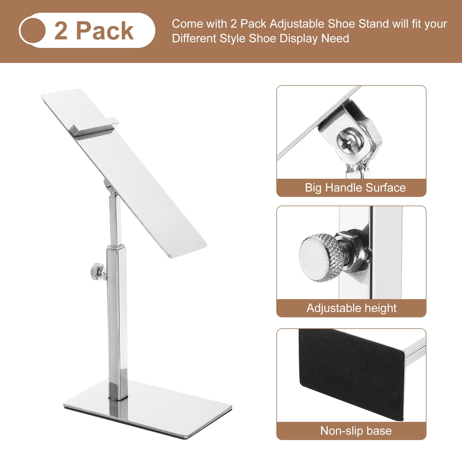 QUARKZMAN Chaussure Display Support 2 Pcs Réglable Hauteur Chaussure Métal Comptoir Chaussure Support Supports Maison Boutique Fournitures - Argent