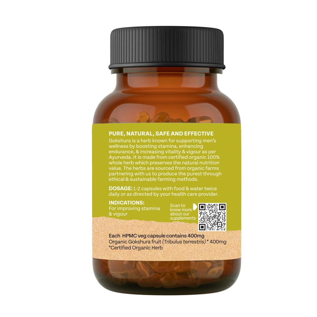 A TATA Product - Organic India Pure Gokshura 60 Capsules,(400mg), Enhance Endurance, Promotes Vitality, Support Men's Wellness & Boost Stamina, GMP & NPOP Certified product image 5
