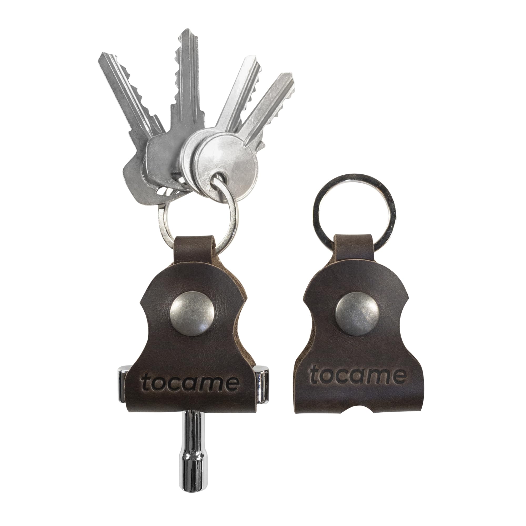 tocame, Set of 2 Keychains for Drum Tunners (Not Included), Key Organizer, Classic Keyring for Musicians, Drummer Accessory, Full Grain Leather, Handmade, Bourbon Brown