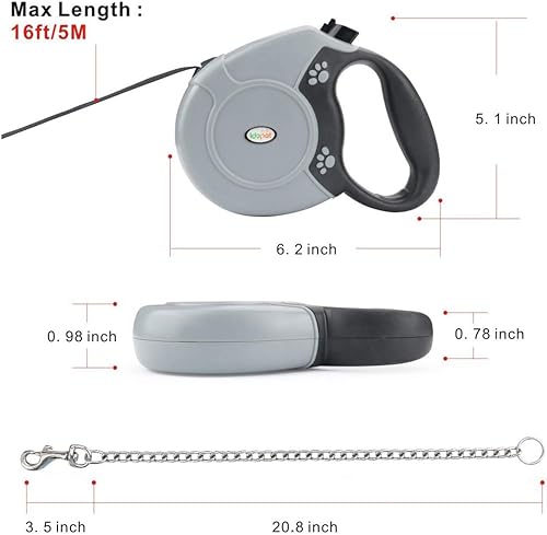 Miniatura 4 de Idepet - Correa retráctil para perros pequeños y medianos, resistente, diseño de cadena de acero anti-masticación, no se enreda 360, sistema de