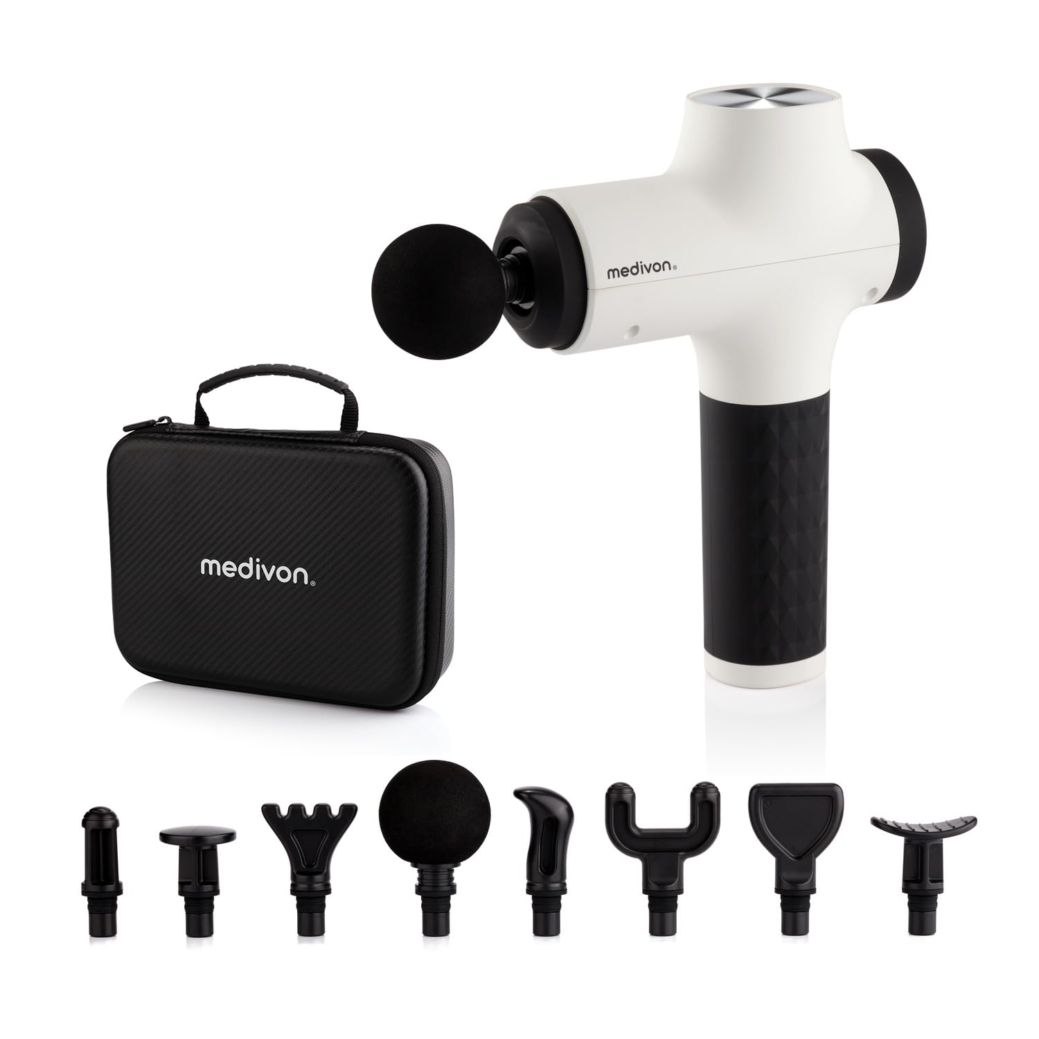 Medivon Relix Massagepistole, 6 Geschwindigkeiten & 8 Köpfe