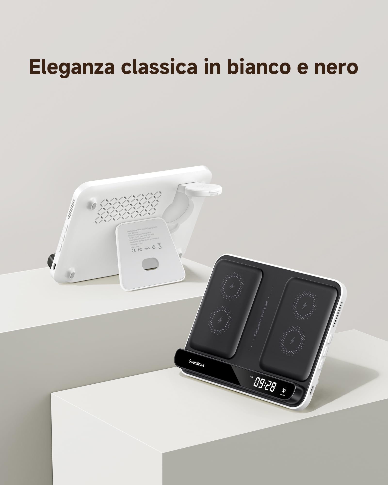 SwanScout Caricatore Wireless per Pixel Watch 3/2/Fitbit Versa 4/3/Sense 2 (Non per Google Watch 4/1), Stazione di Ricarica Doppio per Google 9 Pro Fold/9 Pro XL/9 Pro/9a/9/8/Buds, SwanScout 710G2
