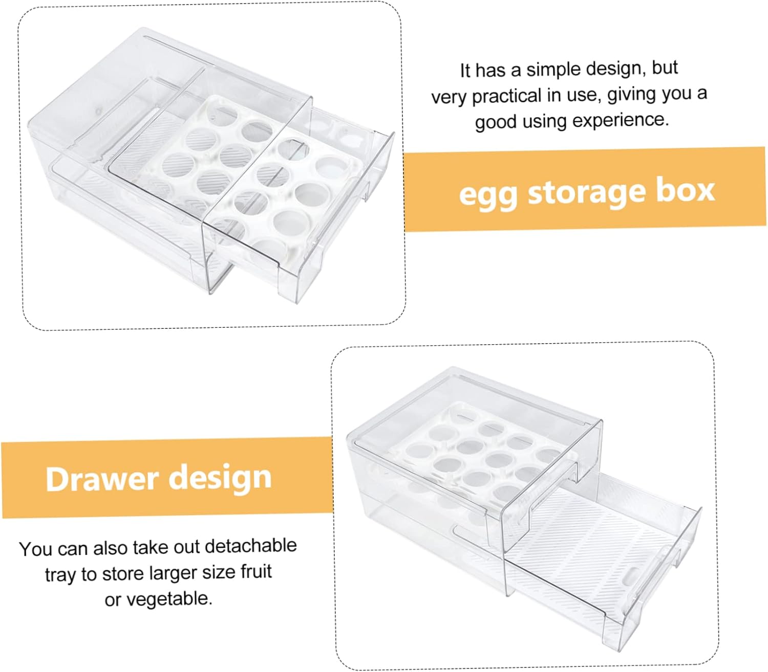 Refrigerator Organizers Fridge Tray Compartments Egg Storage Box Detachable Tray for Fresh Eggs