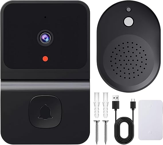 Sporgo Videocitofono: Videocitofono WLAN 1080P con Telecamera Senza Fili, WiFi 2,4G Videocitofono di Sicurezza con Visione Notturna a Infrarossi HD/Audio a Due Vie/Campanella/Supporta SD e Memoria