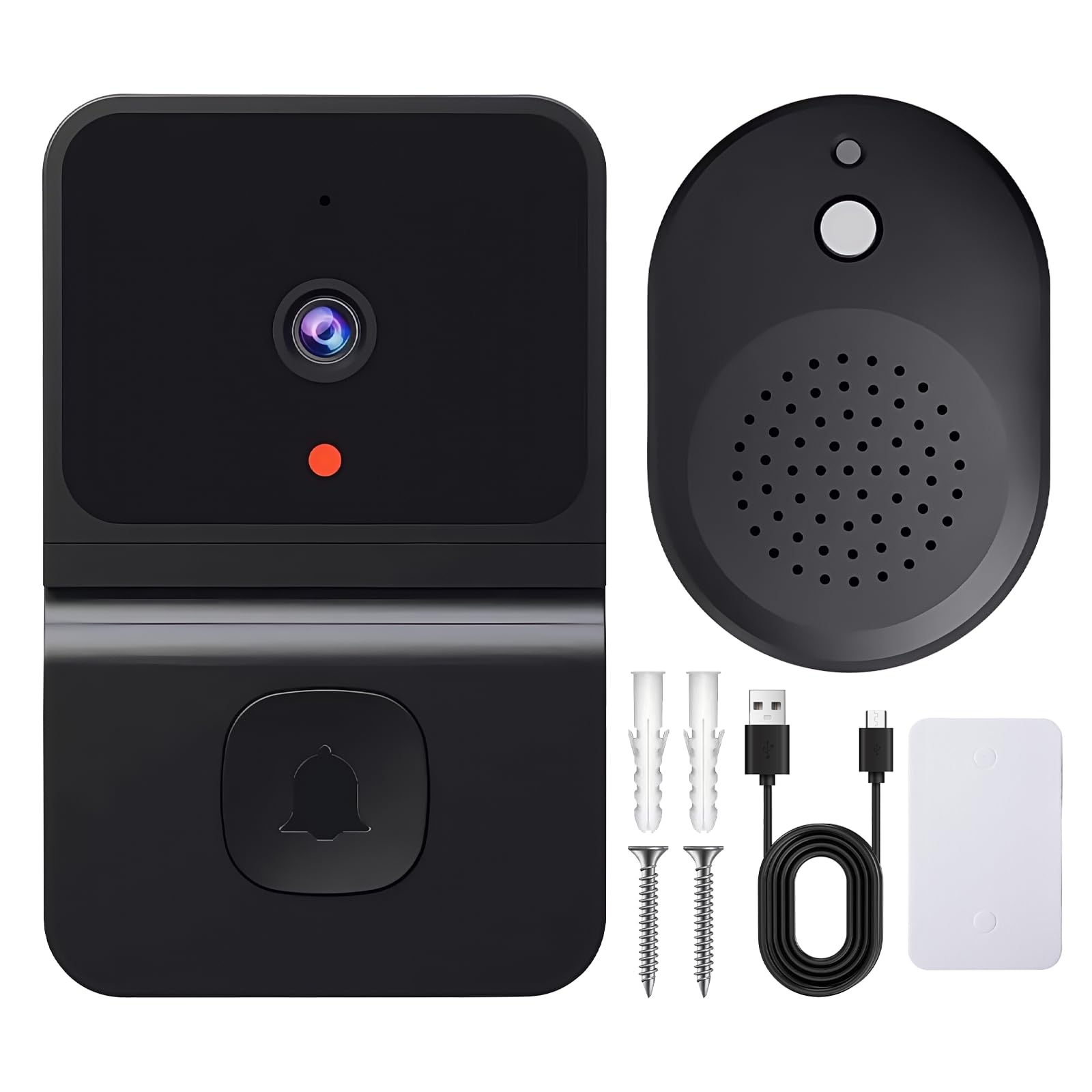 Sporgo Videoportero inalámbrico: Videoportero WLAN 1080P con cámara inalámbrica, WiFi 2,4 G, videoportero de seguridad con visión nocturna por infrarrojos HD/audio de dos vías/campana/soporta SD y