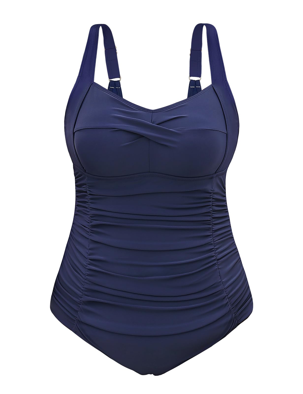 Nadeer Badeanzug Damen Bauchweg Große Größe Einteilige Bademode Sexy Push Up Swimsuits V Ausschnitt Rückenfrei Badebekleidung Schwimmanzug(Marineblau,L)