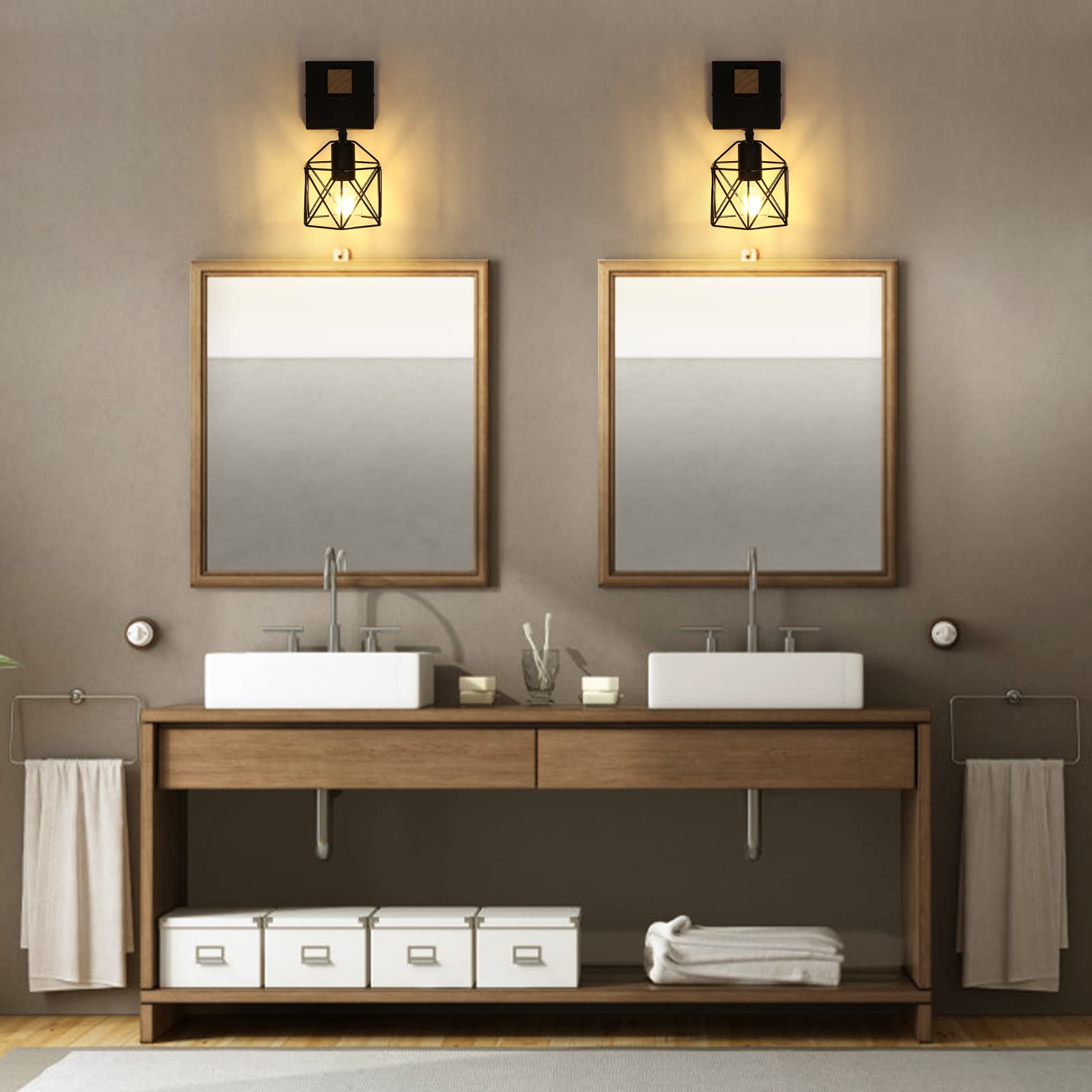 Lightess Black Wall Sconce with ON/Off Switch Pack of 2, Dimmable Cage Wall Mount Light Fixture Industrial Farmhouse Lighting, LG9939389