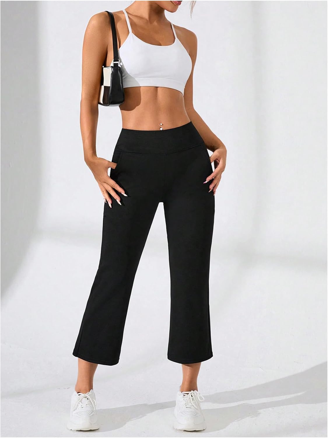 OYOANGLE Women's Capri Pants Mid Waist Yoga Pants Wide Leg Workout Summer Trousers for Casual - Image 5