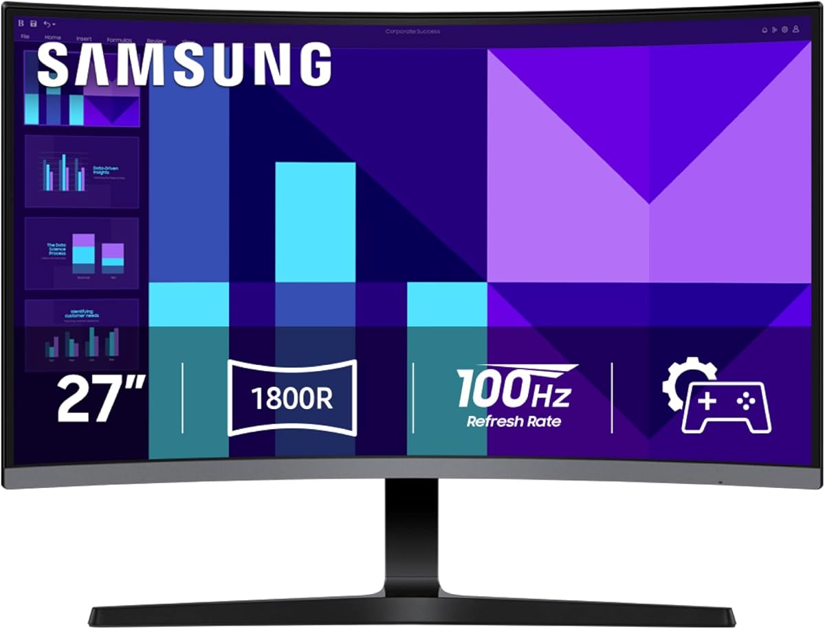 Monitor curvo FHD S3 de 27 pulgadas (S39GD) de 100 Hz, modo de juego, modo de ahorro ocular, conectividad múltiple con puerto HDMI, altavoces incorporados, LS27D396GANXZA, 2025