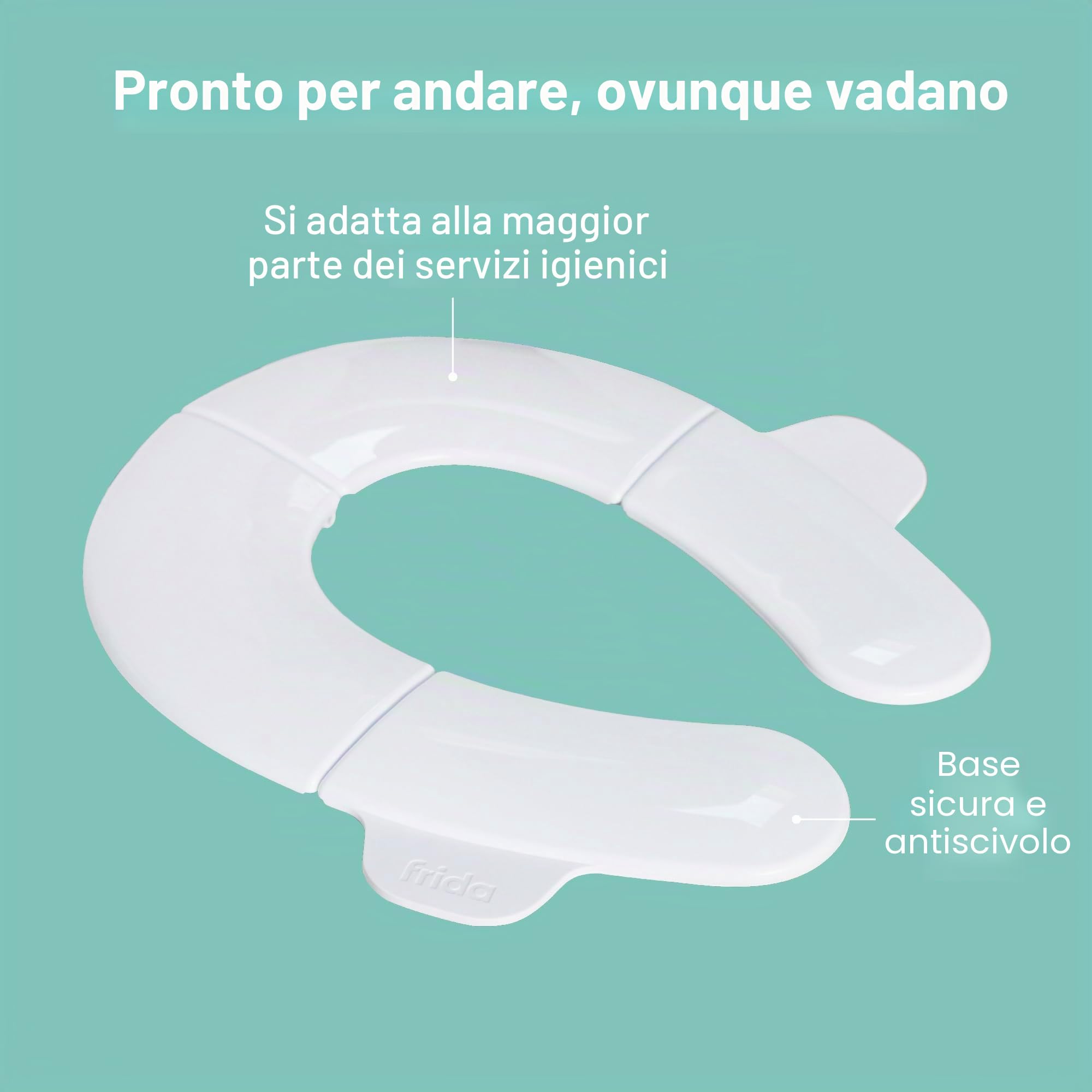 Frida Baby Vasino portatile pieghevole per WC, sedile da viaggio pieghevole per bambini, adatto per WC rotondi e ovali, base antiscivolo, maniglie, borsa da viaggio inclusa