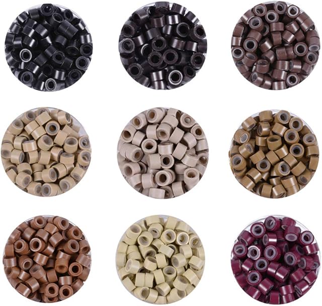 500pcs 5.0X3.0X3.0mm Silicone Micro Rings Links Beads for Hair Extensions (Dark Brown)