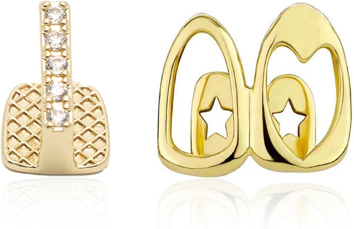 Set 2 piezas Grillz dorados para dientes estilo hip hop miniatura 1