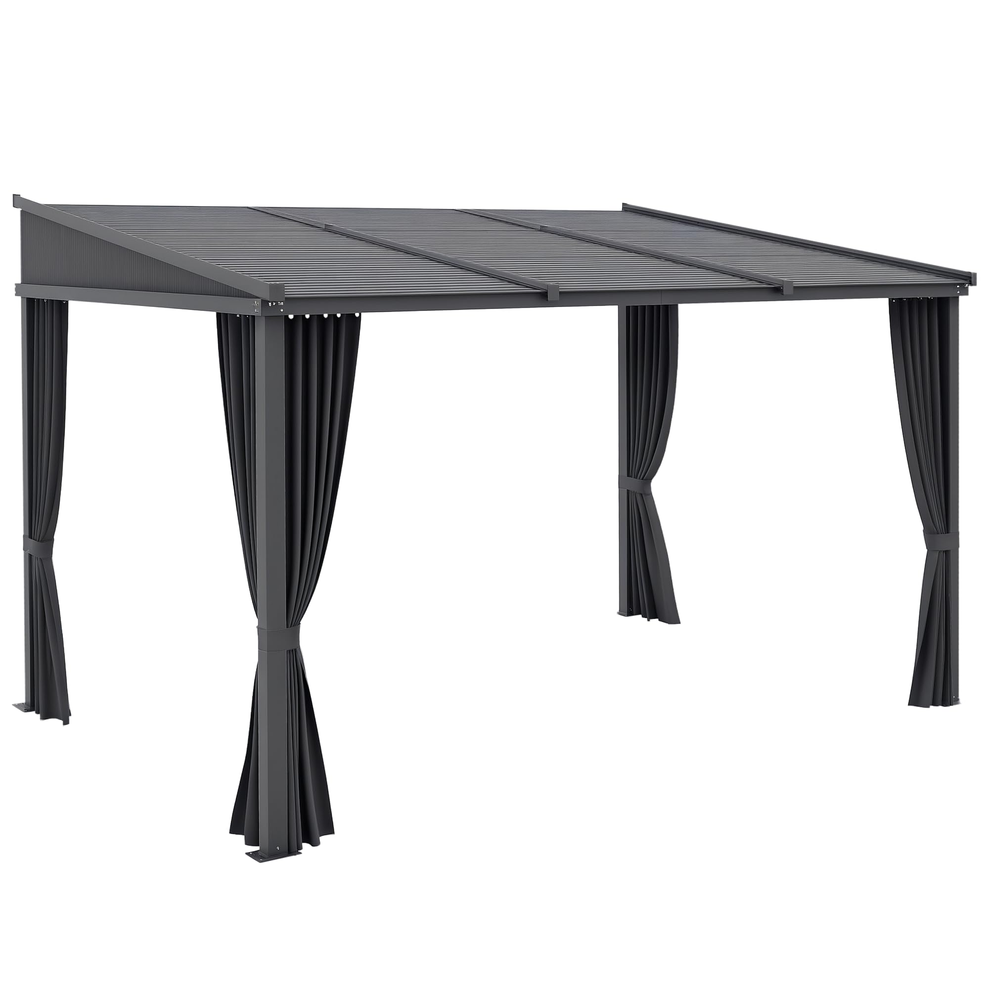 Outsunny Pavillon 3,65 x 2,55 m, verschiebbares Dach mit Vorhängen, dunkelgrau