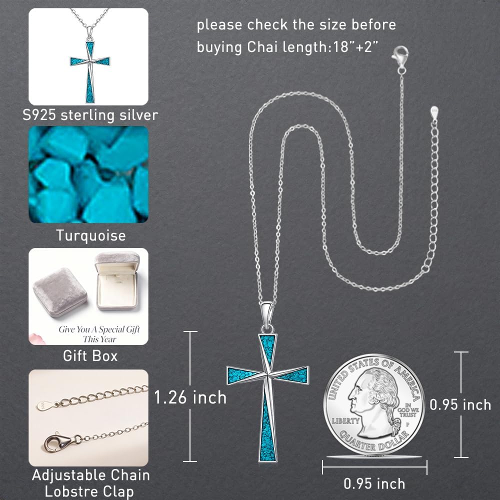 Cross Necklaces Sterling Silver Turquoise Cross Necklaces for Women Dainty Simple Pendant Nature Crushed Turquoise Jewelry Gifts - Image 5