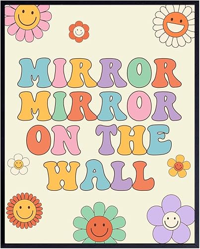 Guest Bathroom Wall Decor - Retro style Powder Room Positive Wall Decor for Women, Girls - Trendy Aesthetic Print - Cute Pop art Bedroom Art, Fun