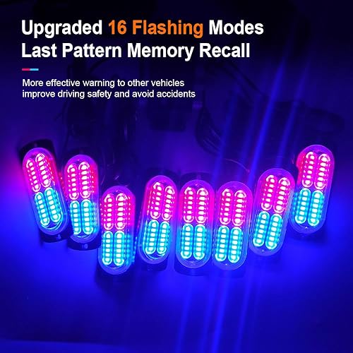 Miniatura 5 de Sidaqi 192 luces LED estroboscópicas intermitentes de emergencia rojas y azules para camiones, función de sincronización, luces LED ultra delgadas,