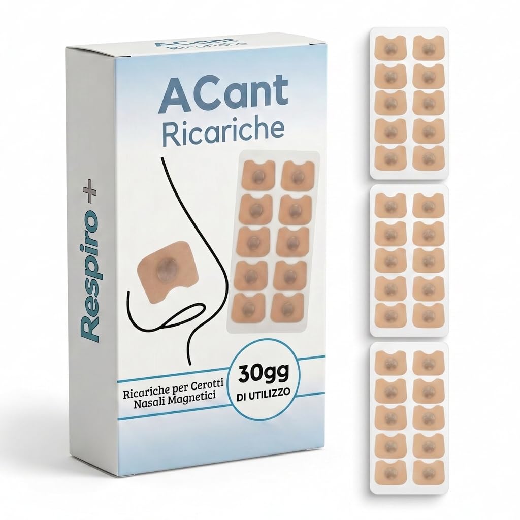 ACant – Ricariche Cerotti Nasali Magnetici, 60 Cerotti Nasali Extra Forti Compatibili con Dilatatore Nasale Magnetico – Cerottini Nasali Respira Bene, Cerotti Nasali Antirussamento – Solo ricariche