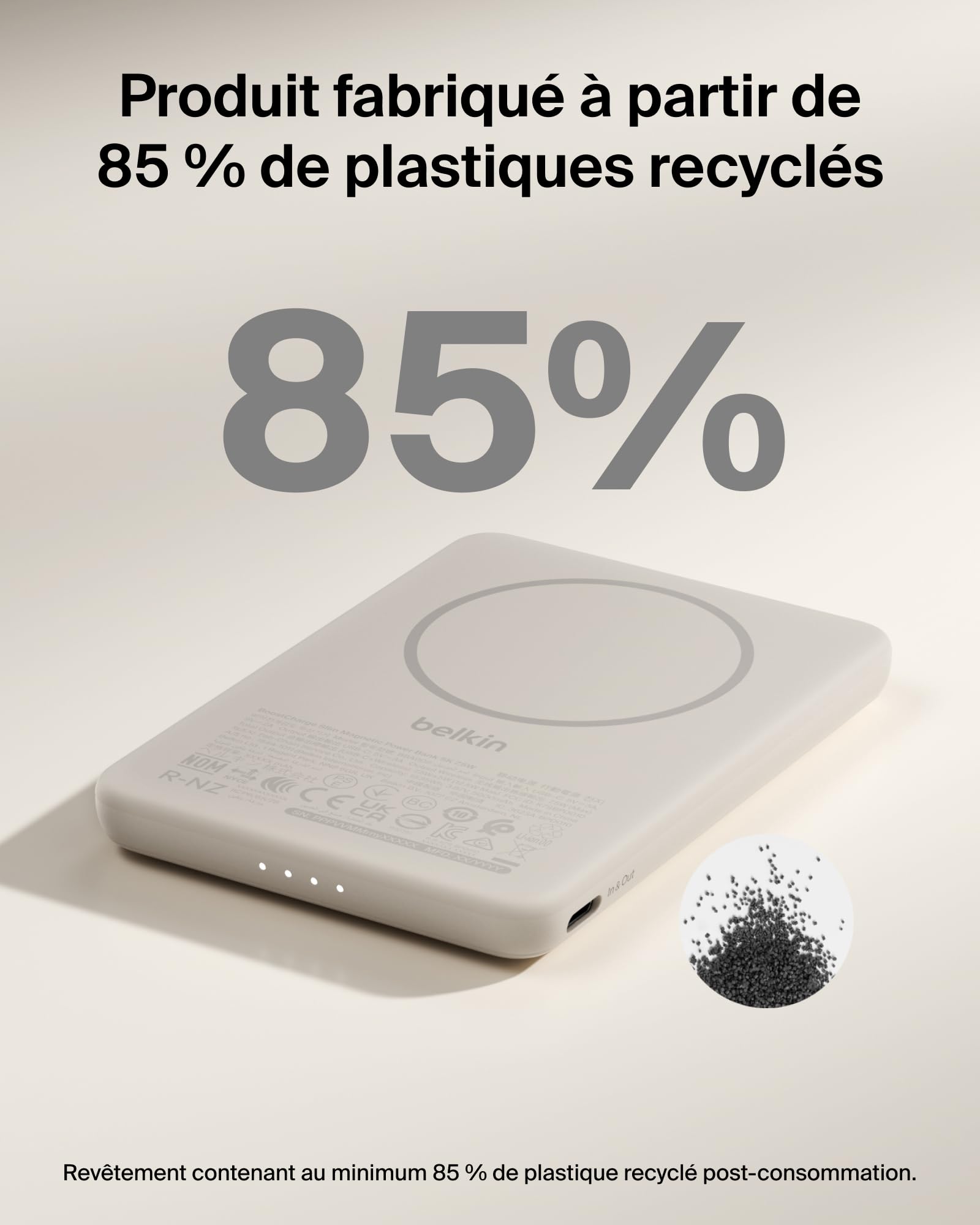 Belkin BoostCharge Batterie Externe Magnétique 5 000 mAh - Beige