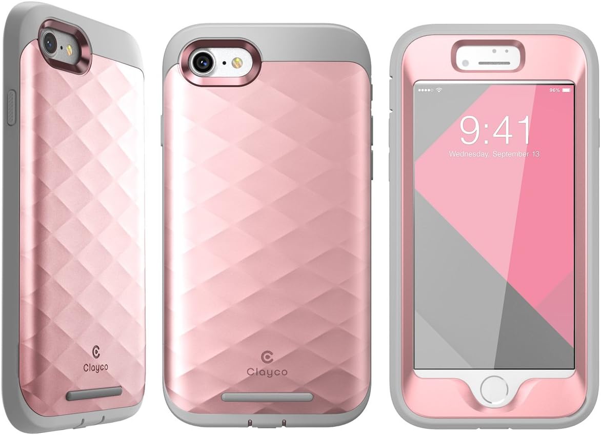 Clayco iPhone SE 2nd Generation Case, Hera Series Full-body Rugged Case with Built-in Screen Protector for Apple SE 2nd 2020 / iPhone 7 2016 / iPhone 8 2017 Release (Rosegold)