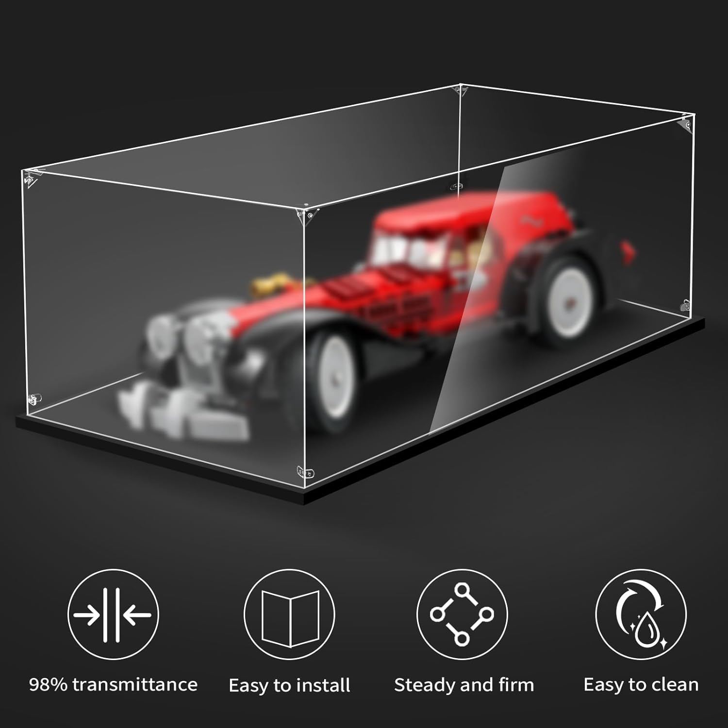 Display Case for Lego 1:10 Scale Car 42222 42223 42226 76470 42204 42205 42208 42212 42217 42137 42138 42151 42153 42161 42162 42165 42169 42173, 13.77x5.9x3.93inches (35x15x10cm)