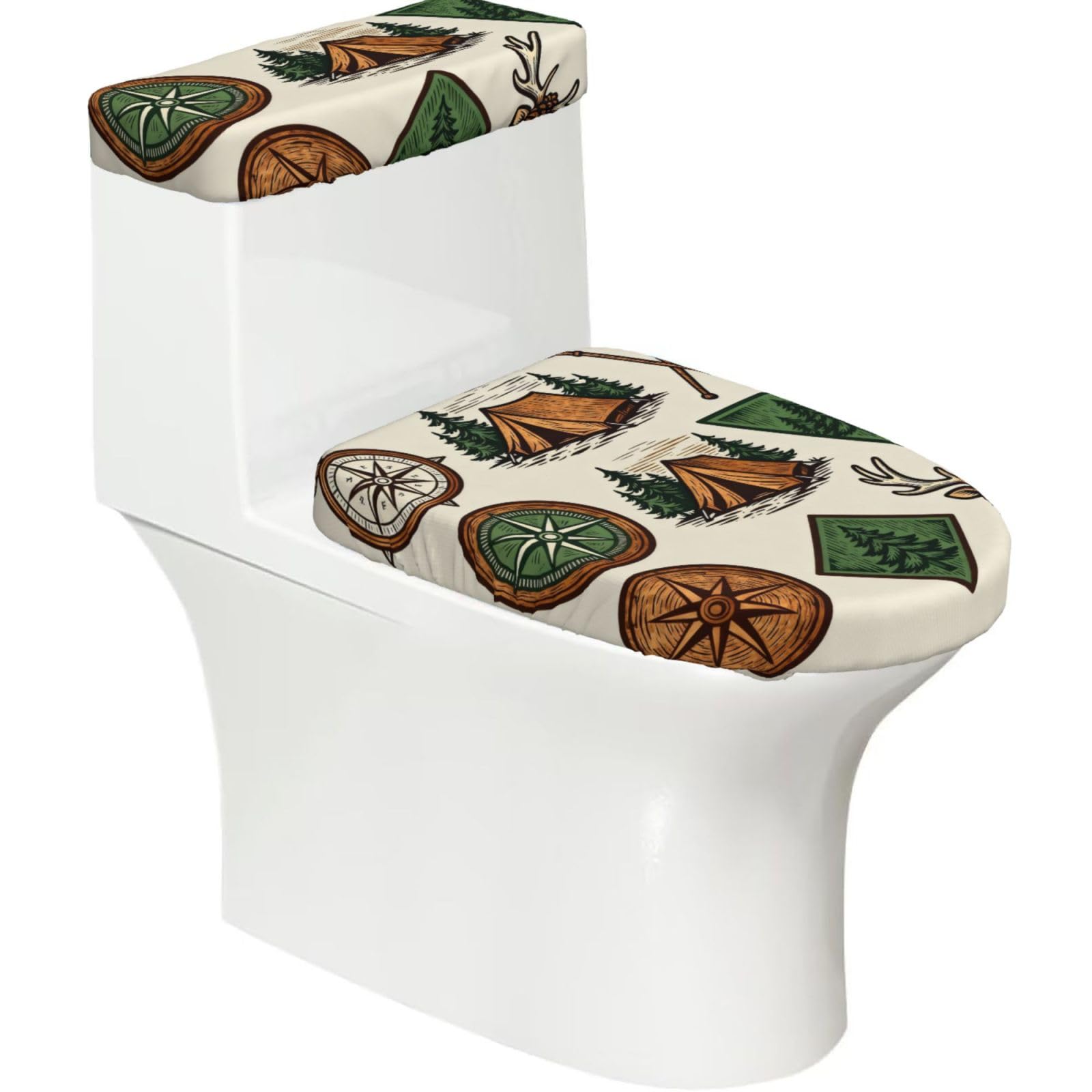 Cntdbu Black Outdoor Badges Elastic Toilet Cover Set Of 2-Stretchy Lid And Tank Covers For Bathroom, Soft Washable U Shape Toilet Decor