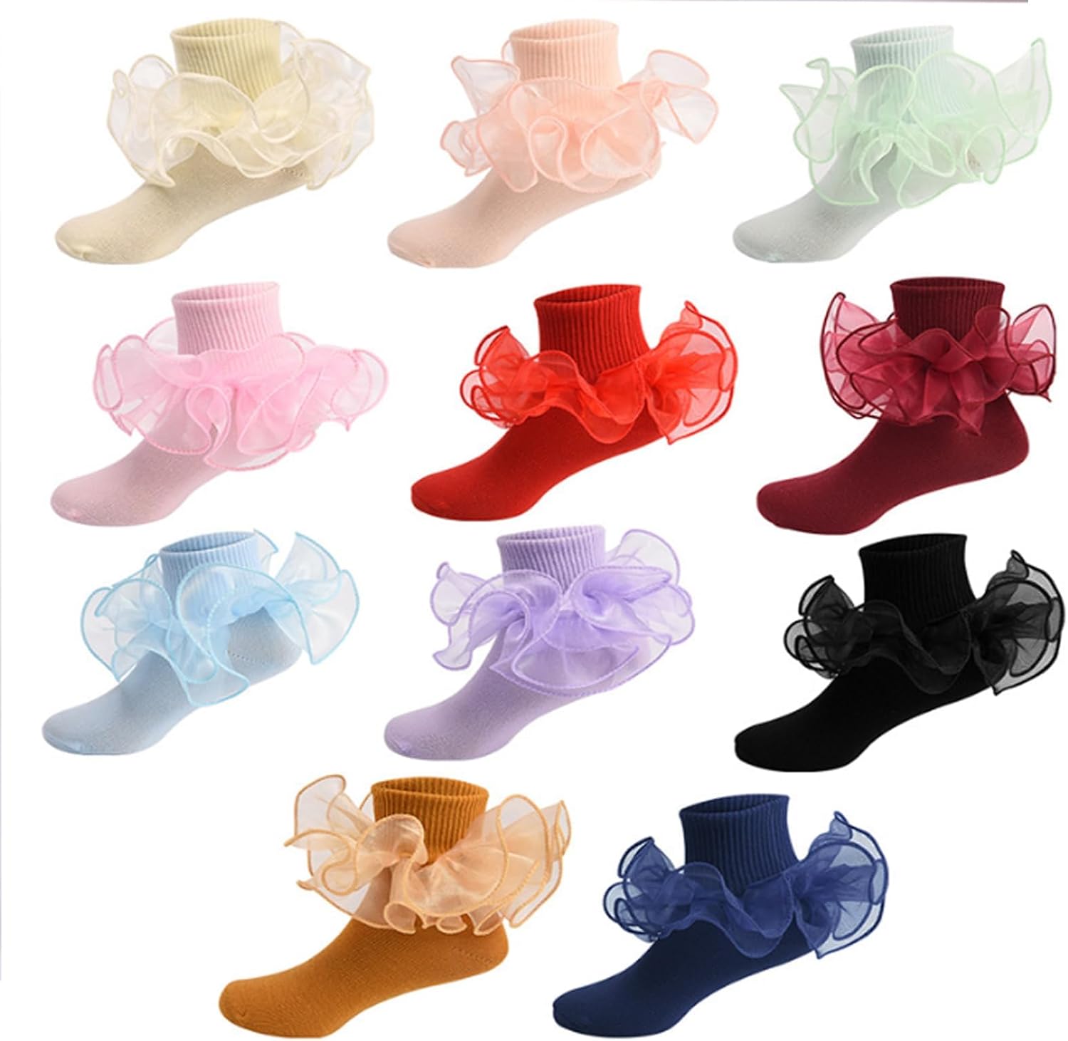 Galsang Women Big Ruffle Socks Double Lace Turn Cuff,Breathable Cotton Frilly Cute Bobby Dress Sock for Girls Women,K407