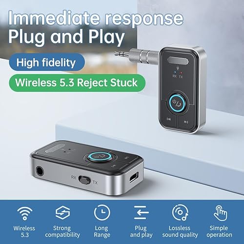 Miniatura 2 de Adaptador Bluetooth 5.3 de 0.138 in Jack Aux Dongle, receptor transmisor Bluetooth 2 en 1 para audio de cocheestéreo