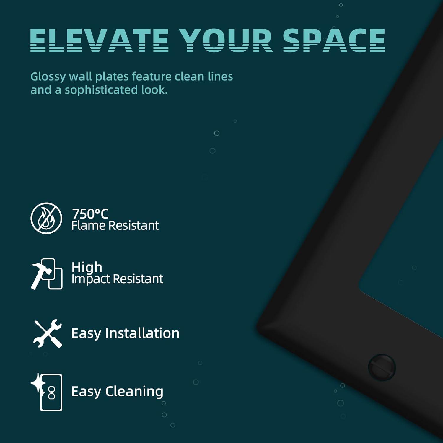 TOPELER 1-Gang Decorative Wall Plate, Unbreakable Polycarbonate Thermoplastic Faceplate Cover for Light Switch, Dimmer, GFCI, USB Receptacle, Gloss Black Finish, 4.50" x 2.76", 12 Pack