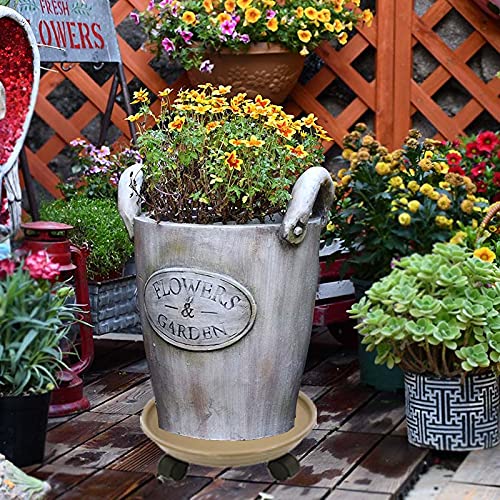 Mlykya 14" Brown Plant Stand With Wheels, Round Plant Caddies, Indoor Outdoor Plant Dolly Flower Pot Tray With 360° Rotating Caster Rolling Tray (2Pcs) #TOP5