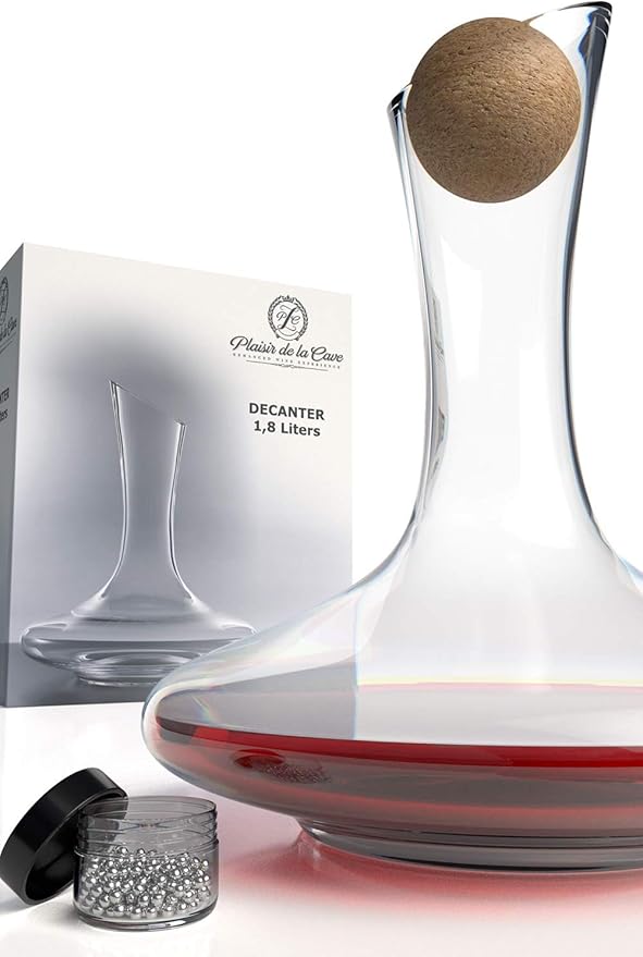 Wine Decanter & Accessories (Cork Stopper + Cleaning Beads) - 100% Lead-Free Crystal Wine Carafe – Unique Gift Idea
