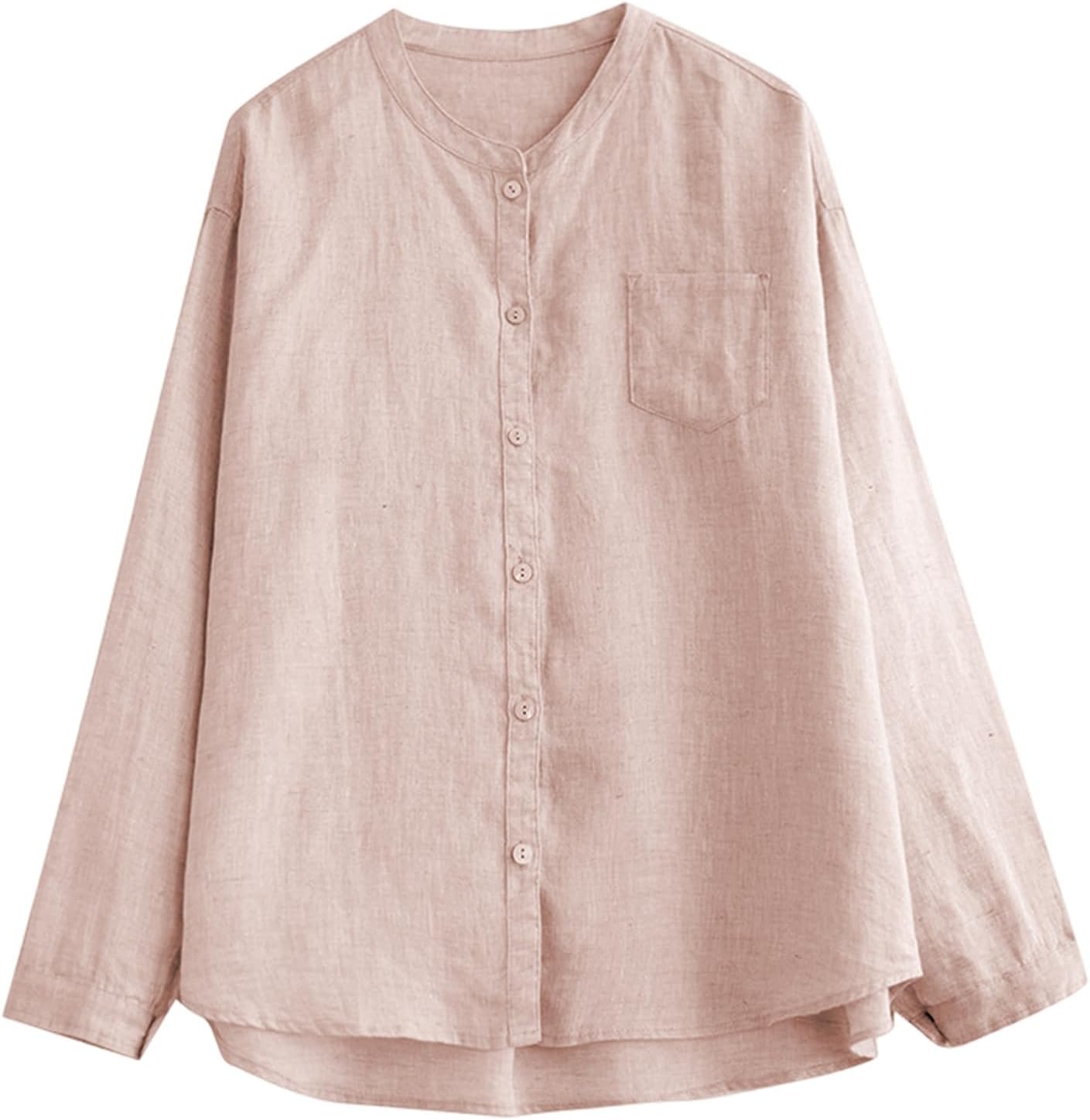 Linen Tops for Women Casual Dressy Work Blouse 3/4 Sleeve Button Down Shirts Lounge Tunic Tops Summer Beach Vacation Outfits