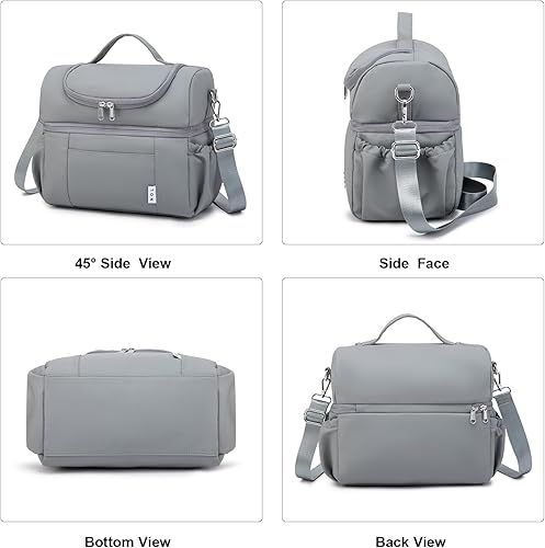 Miniatura 4 de NOL Natural Organic Lifestyle Lonchera para adultos, bolsa de almuerzo aislada grande de doble compartimento, hielera, ligera, de nailon,