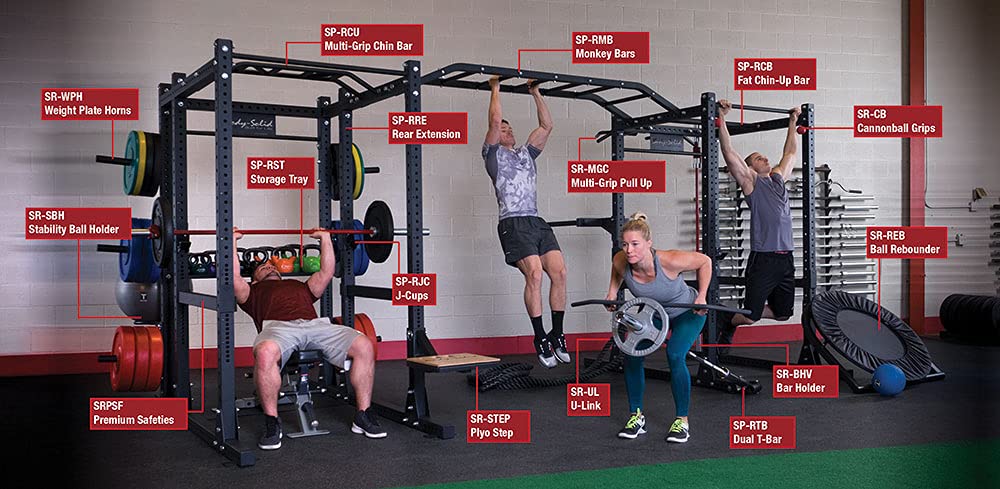 Body Solid (SPR1000DB) Pro ClubLine Double SPR1000 Power Cage Racks with Monkey Bars, Multi-Functional Workout Squat Rack Cages for Squats, Weight Lifting, Strength Training Comercial and Home Gym Use