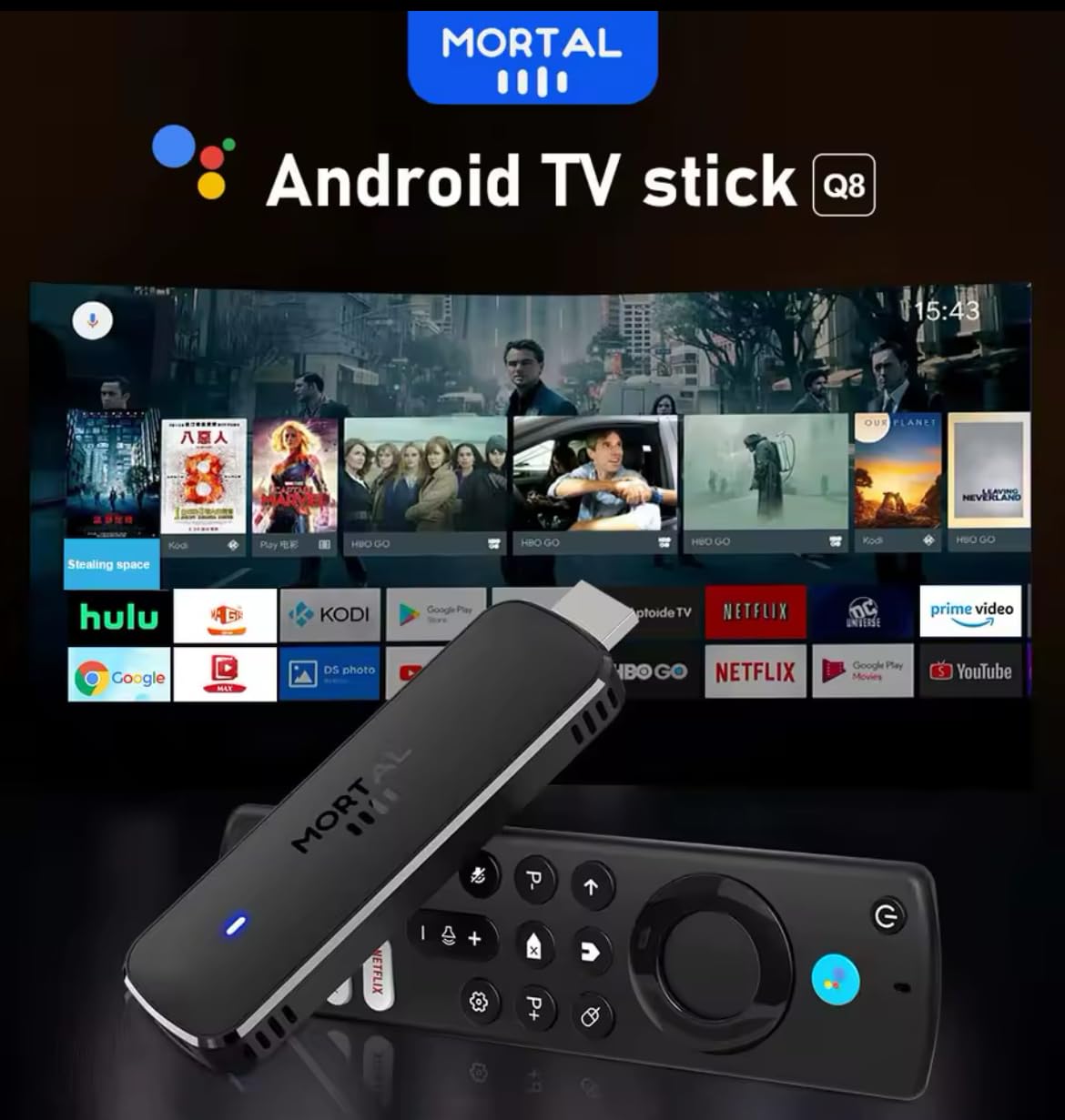Mortal Q8 Android 14 TV Stick with WiFi 6, Multimedia Streaming