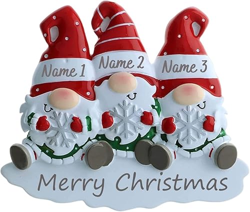 Adornos de Navidad personalizados, adornos de Navidad 2023, adornos de gnomo con nombre de familia grabados personalizados para decoración del árbol