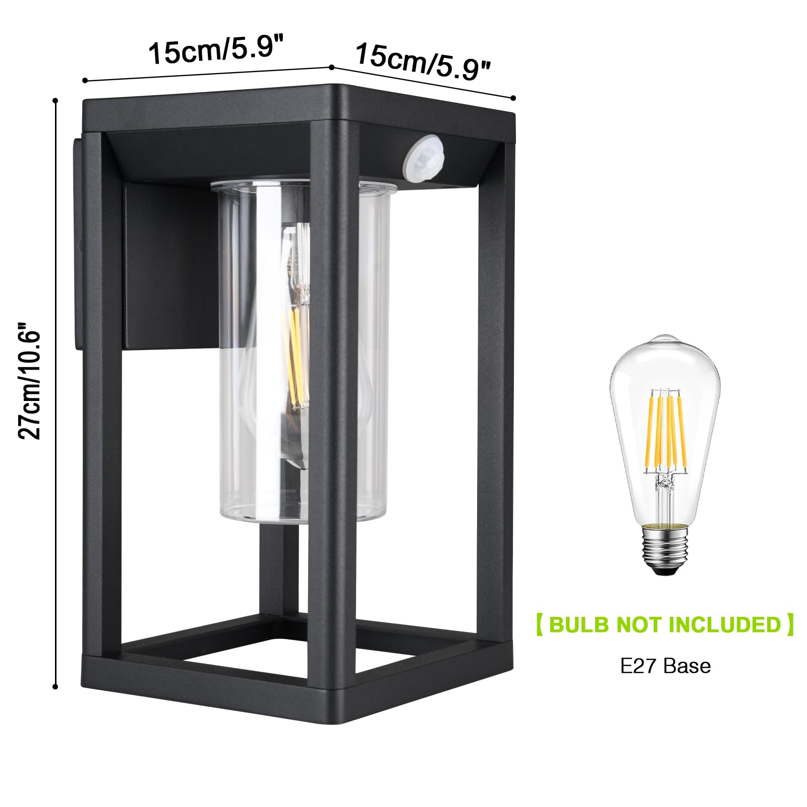 Außenwandleuchten mit Bewegungsmelder, Netzbetrieben, Aluminium IP54 Wasserdichte Rostgeschützte Außenwandlampe, Schwarz, Glühbirne nicht enthalten