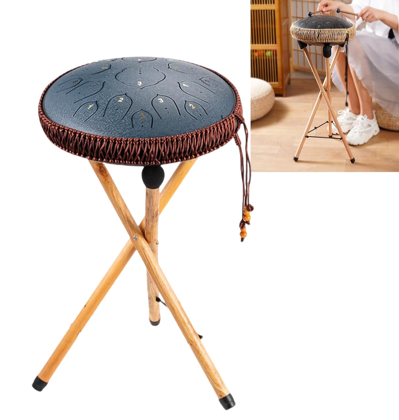 Handpan - Soporte para tambor esencial de madera maciza, triángulo ajustable, extensible, soporte para tambor esencial