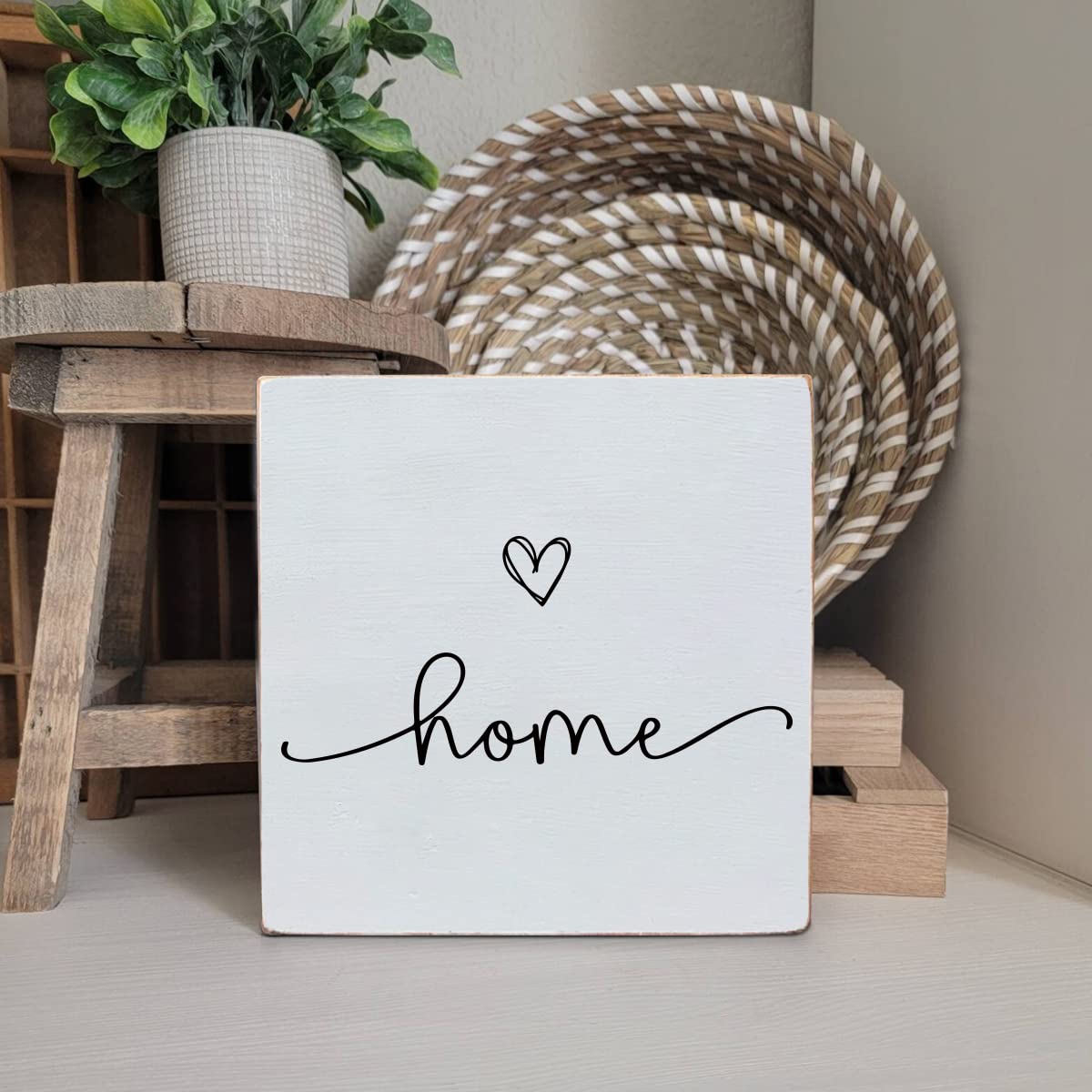 TEOUIOS Sweet Home Targa Decorativa In Legno Bianco 15x15 Cm - Scritta In Inglese Per Casa, Cameretta, Scrivania