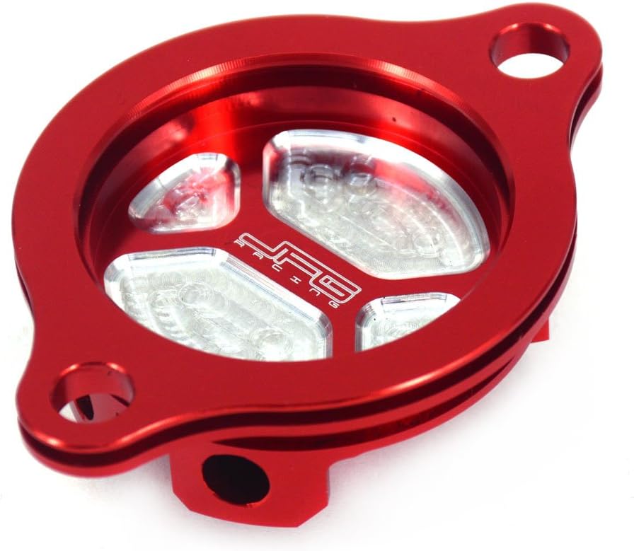 JFG RACING Motorcycle Billet Oil Filter Cover Cap Trim For CRF250R 2004-2009, CRF250X 2004-2017 Dirt Bike, RED